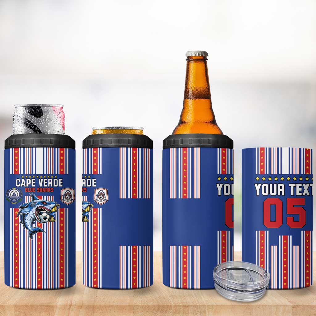 Custom Cape Verde Football 4 in 1 Can Cooler Tumbler Monster Blue Shark Striped Style