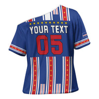 Custom Cape Verde Football Cross Shoulder Shirt Monster Blue Shark Striped Style