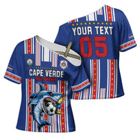 Custom Cape Verde Football Cross Shoulder Shirt Monster Blue Shark Striped Style