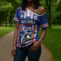 Custom Cape Verde Football Cross Shoulder Shirt Monster Blue Shark Striped Style