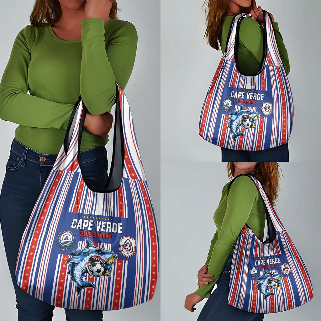Cape Verde Football Grocery Bag Monster Blue Shark Striped Style