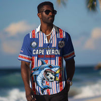 Custom Cape Verde Football Hawaiian Shirt Monster Blue Shark Striped Style
