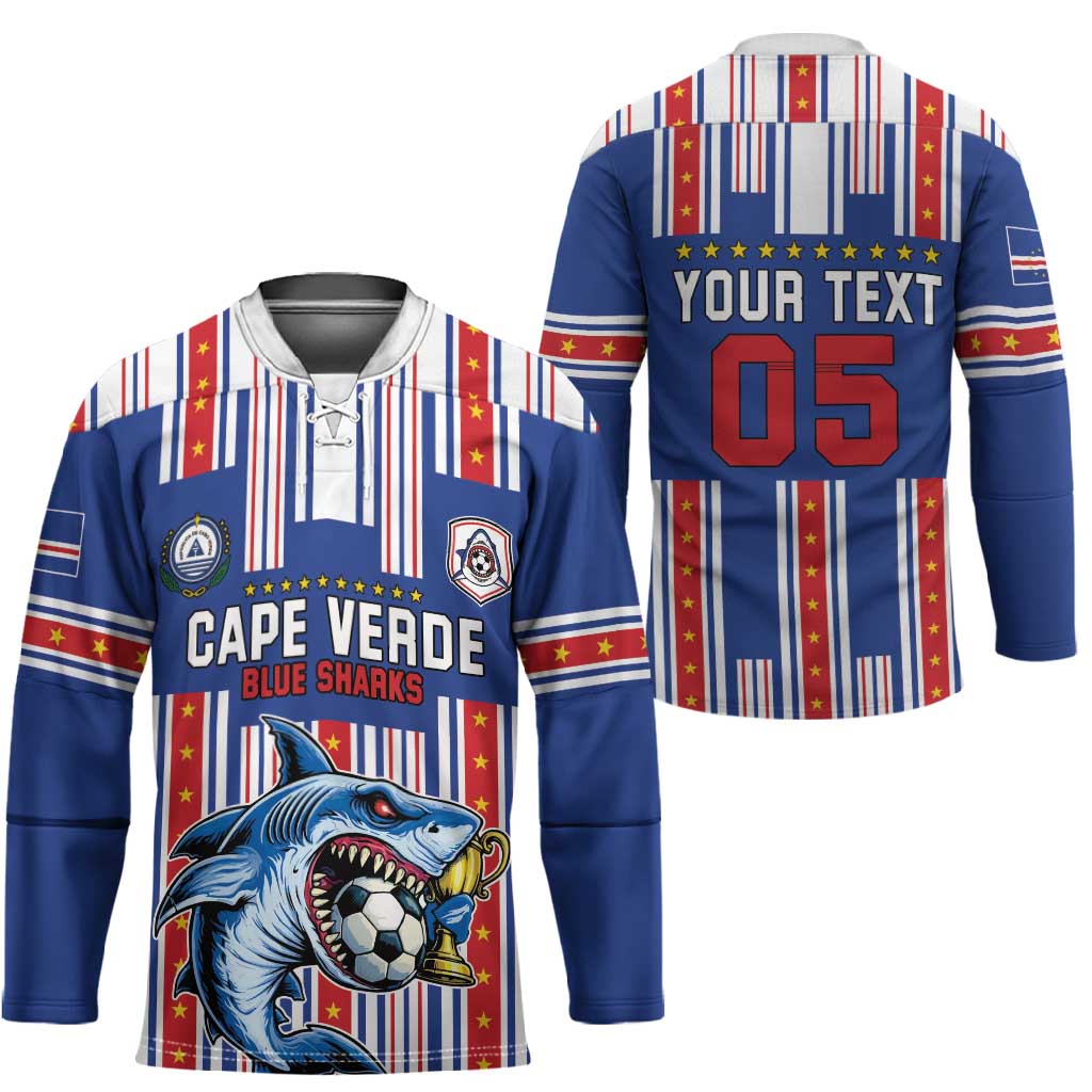 Custom Cape Verde Football Hockey Jersey Monster Blue Shark Striped Style