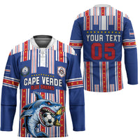 Custom Cape Verde Football Hockey Jersey Monster Blue Shark Striped Style