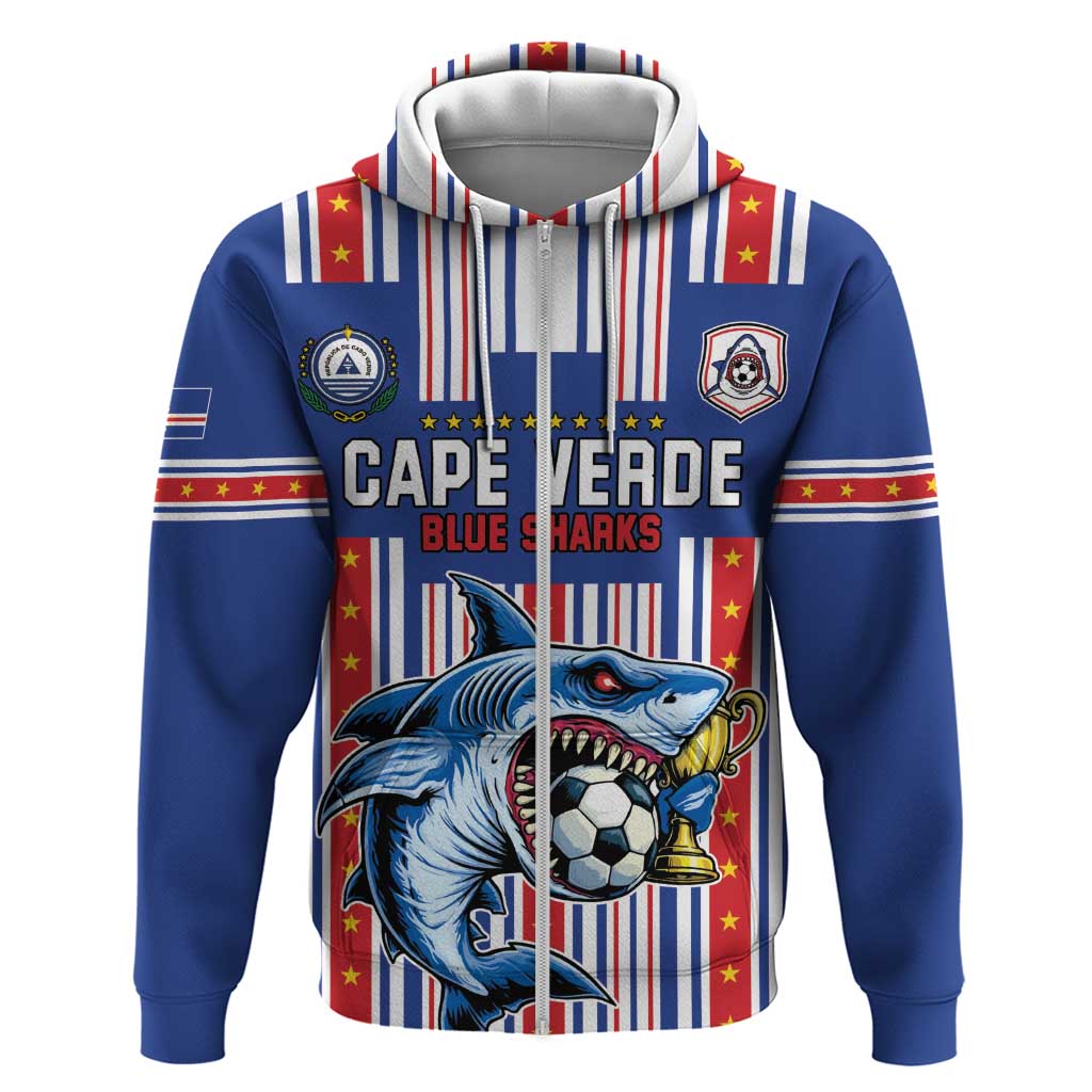 Custom Cape Verde Football Hoodie Monster Blue Shark Striped Style