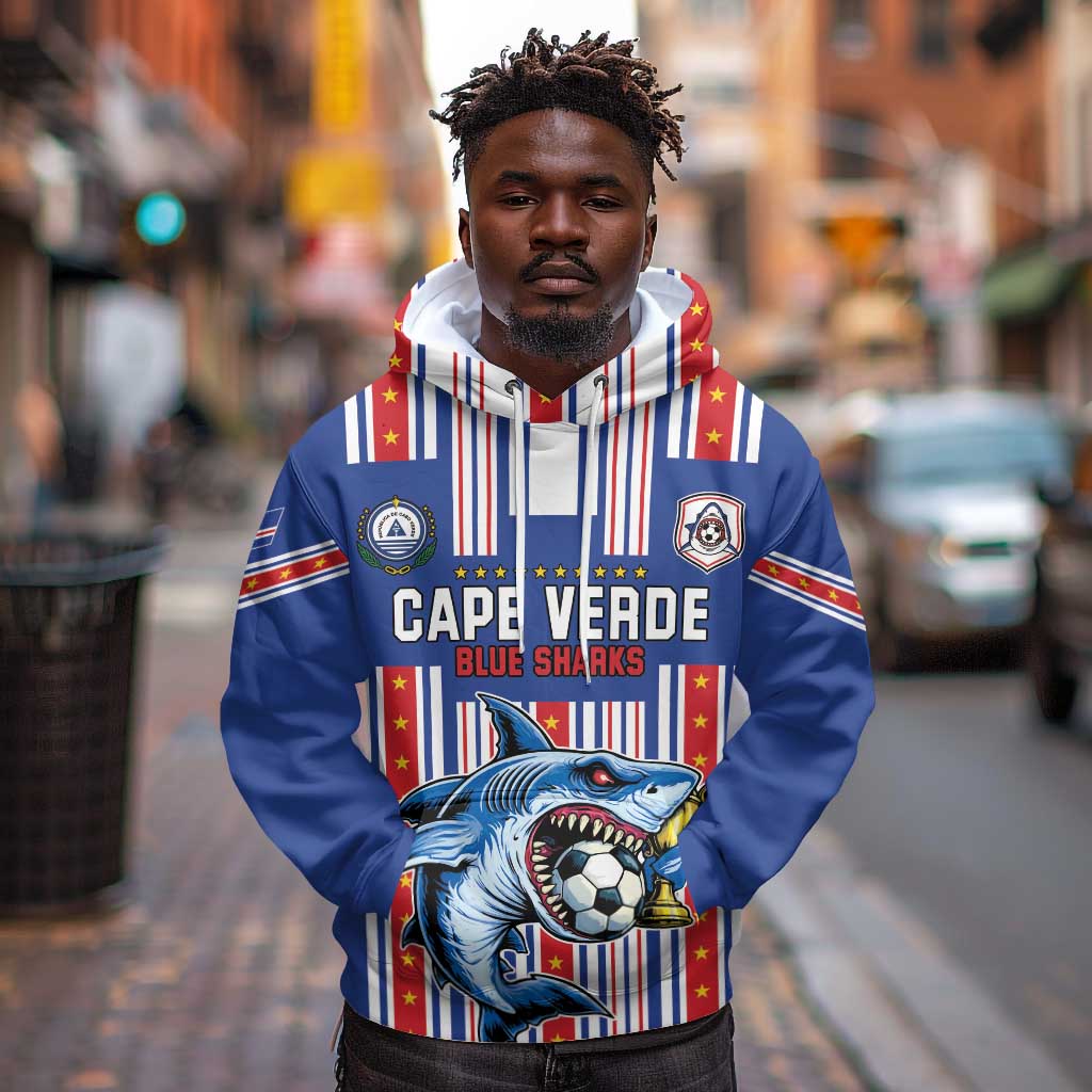 Custom Cape Verde Football Hoodie Monster Blue Shark Striped Style