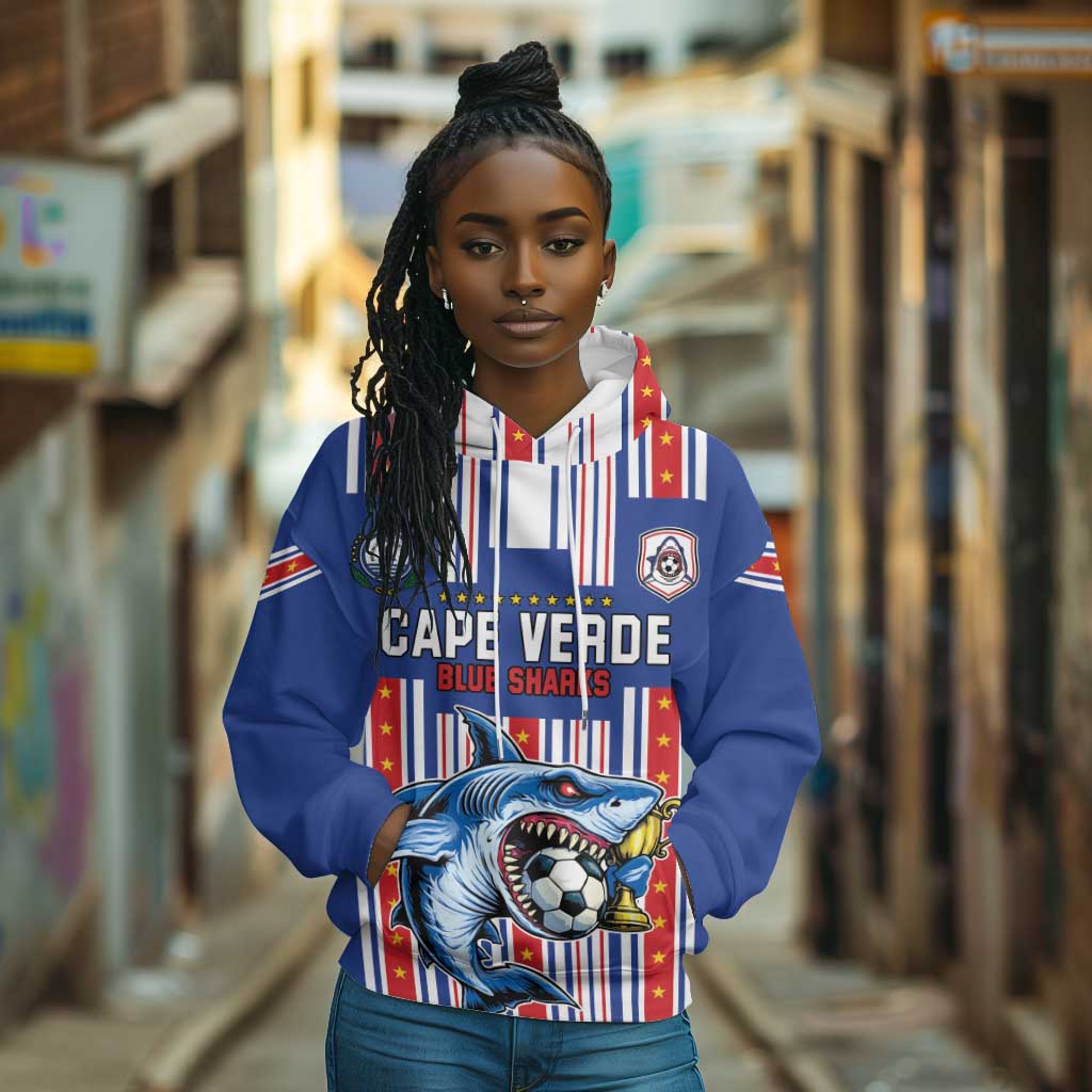 Custom Cape Verde Football Hoodie Monster Blue Shark Striped Style