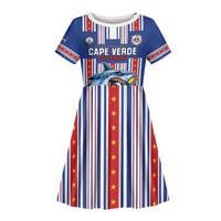 Custom Cape Verde Football Kid Short Sleeve Dress Monster Blue Shark Striped Style