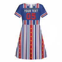 Custom Cape Verde Football Kid Short Sleeve Dress Monster Blue Shark Striped Style