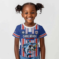 Custom Cape Verde Football Kid T shirt Monster Blue Shark Striped Style