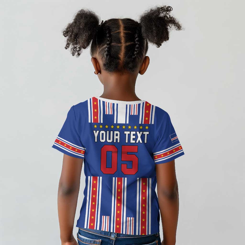 Custom Cape Verde Football Kid T shirt Monster Blue Shark Striped Style