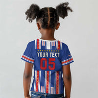 Custom Cape Verde Football Kid T shirt Monster Blue Shark Striped Style