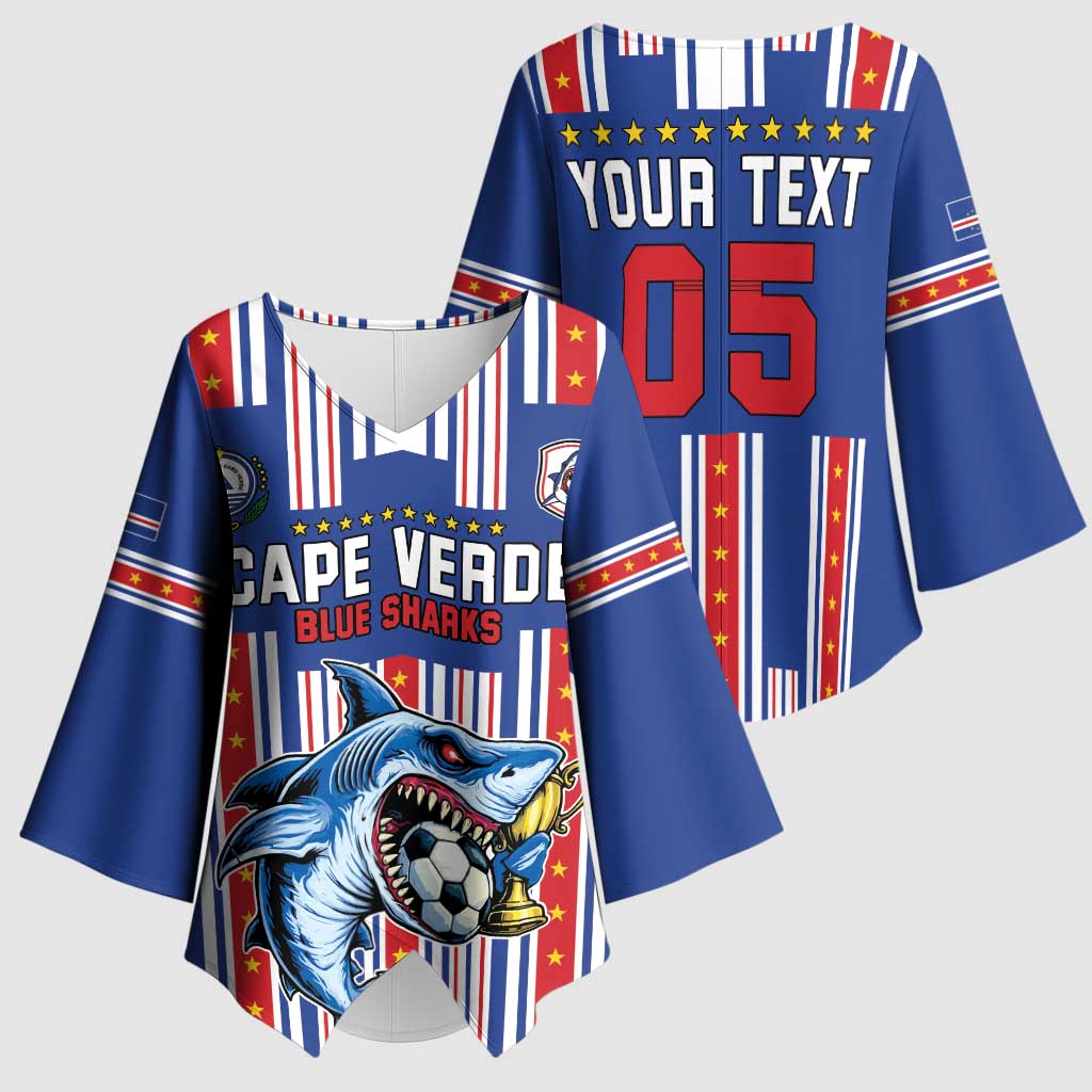 Custom Cape Verde Football Kimono Sleeve Blouse Monster Blue Shark Striped Style