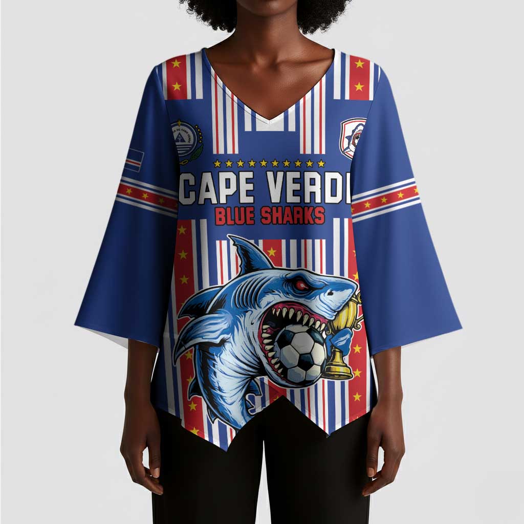 Custom Cape Verde Football Kimono Sleeve Blouse Monster Blue Shark Striped Style