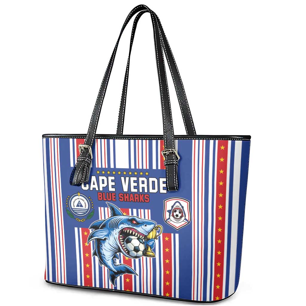 Cape Verde Football Leather Tote Bag Monster Blue Shark Striped Style