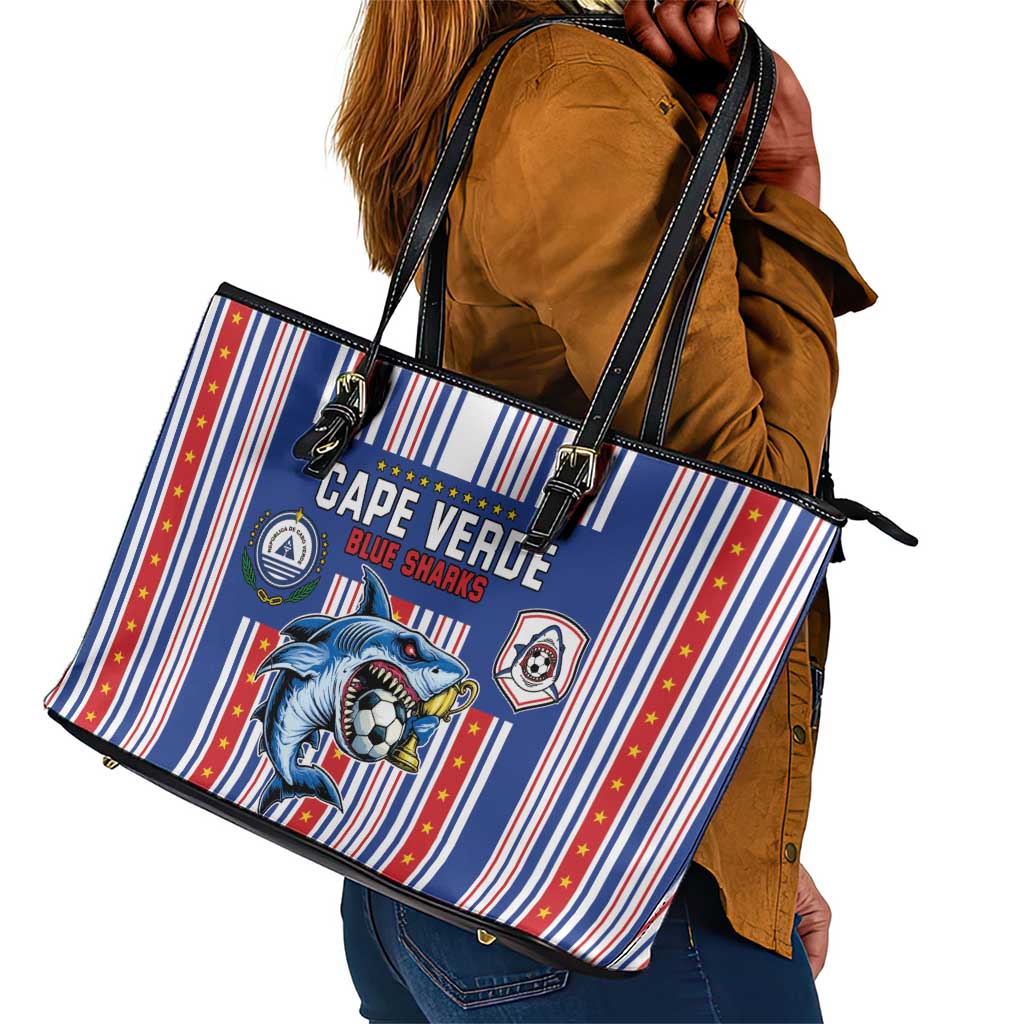 Cape Verde Football Leather Tote Bag Monster Blue Shark Striped Style