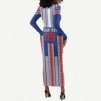 Custom Cape Verde Football Long Sleeve Bodycon Dress Monster Blue Shark Striped Style