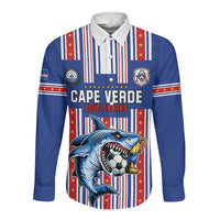 Custom Cape Verde Football Long Sleeve Button Shirt Monster Blue Shark Striped Style