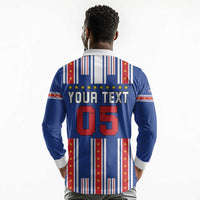 Custom Cape Verde Football Long Sleeve Polo Shirt Monster Blue Shark Striped Style
