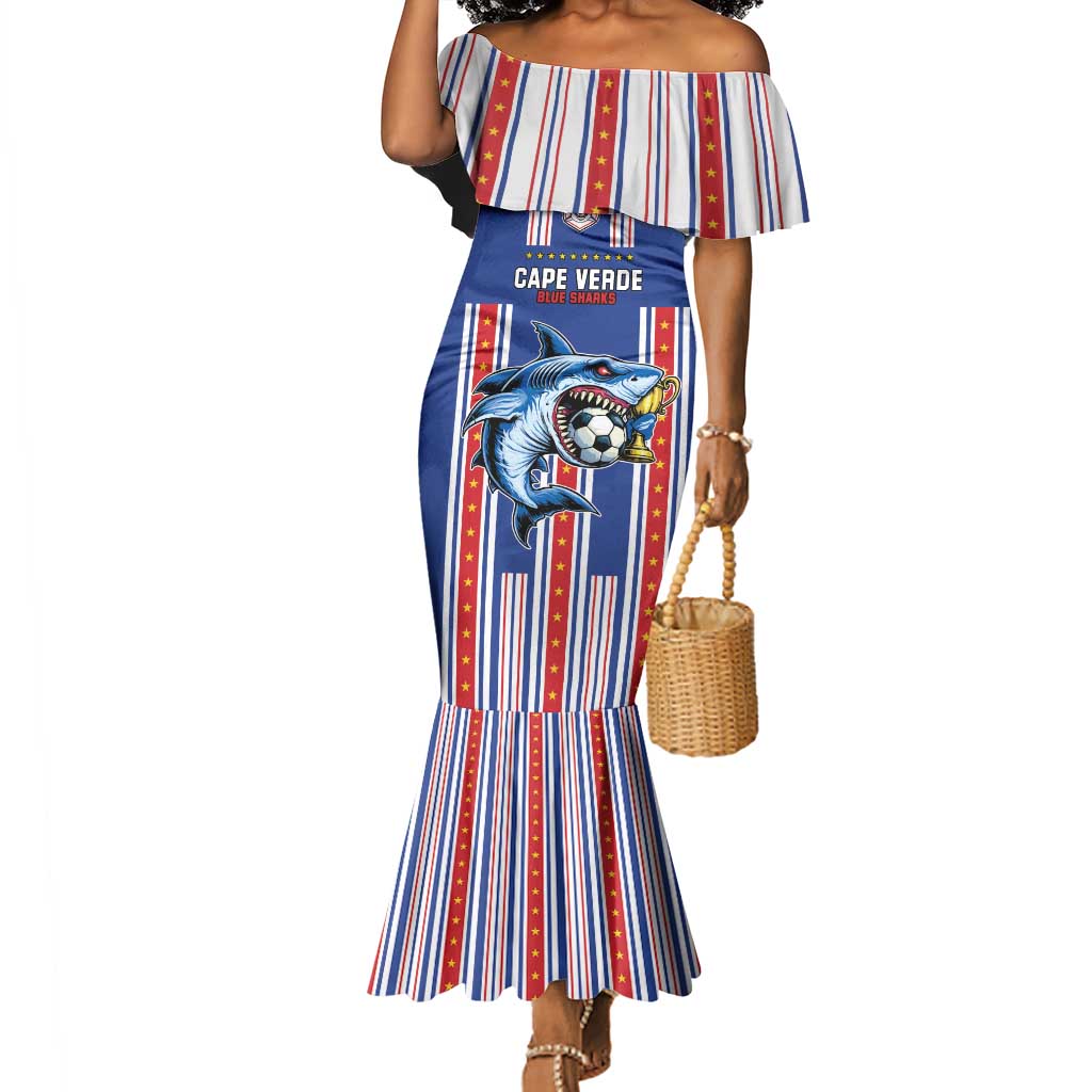 Custom Cape Verde Football Mermaid Dress Monster Blue Shark Striped Style