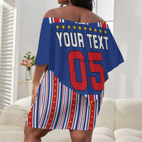 Custom Cape Verde Football Off Shoulder Short Dress Monster Blue Shark Striped Style