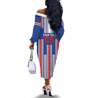 Custom Cape Verde Football Off The Shoulder Long Sleeve Dress Monster Blue Shark Striped Style