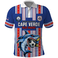 Custom Cape Verde Football Polo Shirt Monster Blue Shark Striped Style