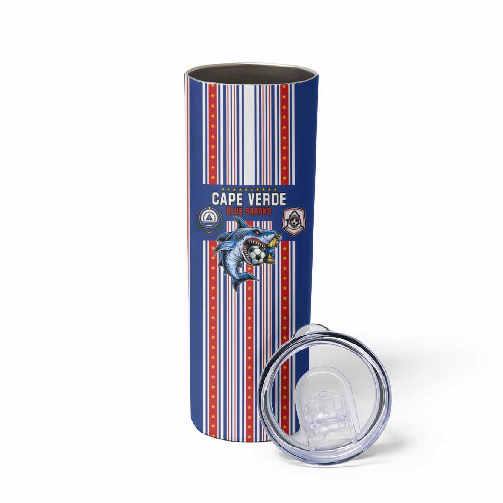Custom Cape Verde Football Skinny Tumbler Monster Blue Shark Striped Style