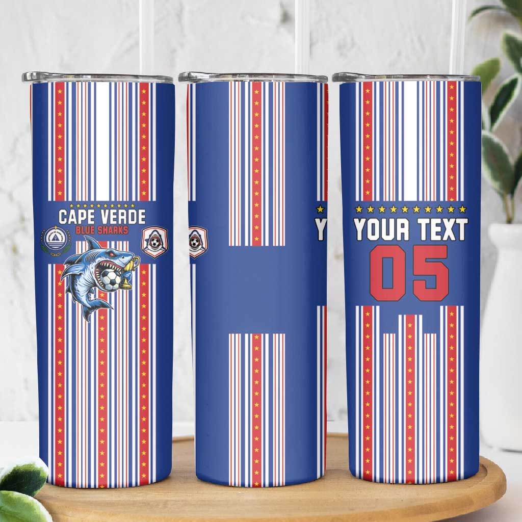 Custom Cape Verde Football Skinny Tumbler Monster Blue Shark Striped Style