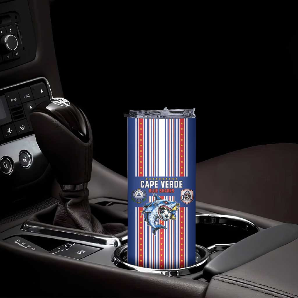 Custom Cape Verde Football Skinny Tumbler Monster Blue Shark Striped Style