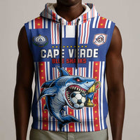 Custom Cape Verde Football Sleeveless Hoodie Monster Blue Shark Striped Style