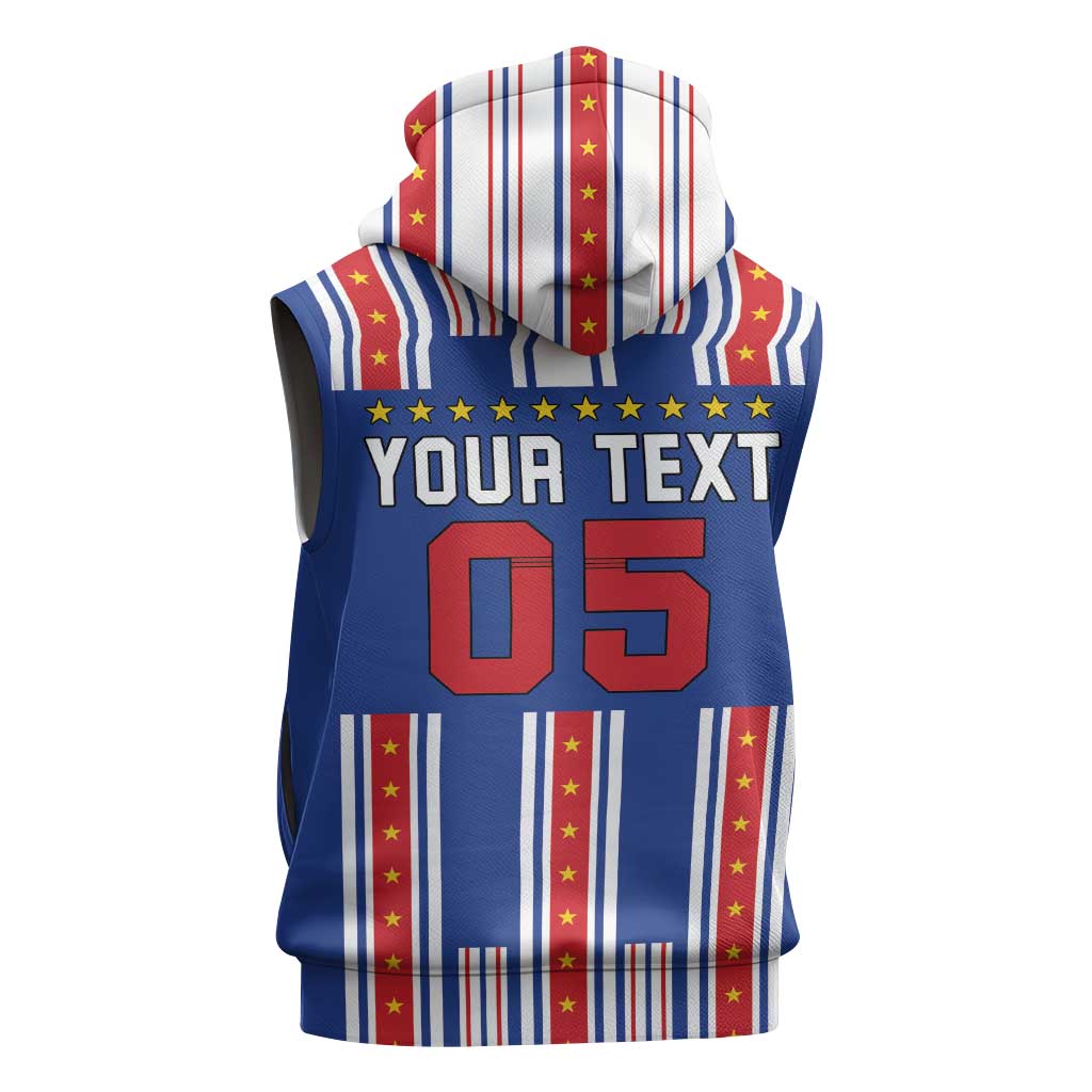 Custom Cape Verde Football Sleeveless Zip Hoodie Monster Blue Shark Striped Style