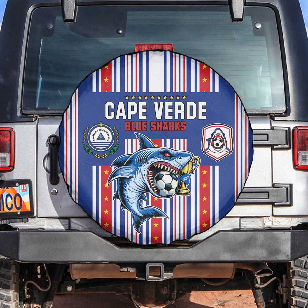 Cape Verde Football Spare Tire Cover Monster Blue Shark Striped Style