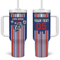 Custom Cape Verde Football Tumbler With Handle Monster Blue Shark Striped Style