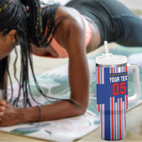 Custom Cape Verde Football Tumbler With Handle Monster Blue Shark Striped Style