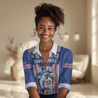 Custom Cape Verde Football Women Casual Shirt Monster Blue Shark Striped Style