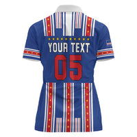 Custom Cape Verde Football Women Polo Shirt Monster Blue Shark Striped Style