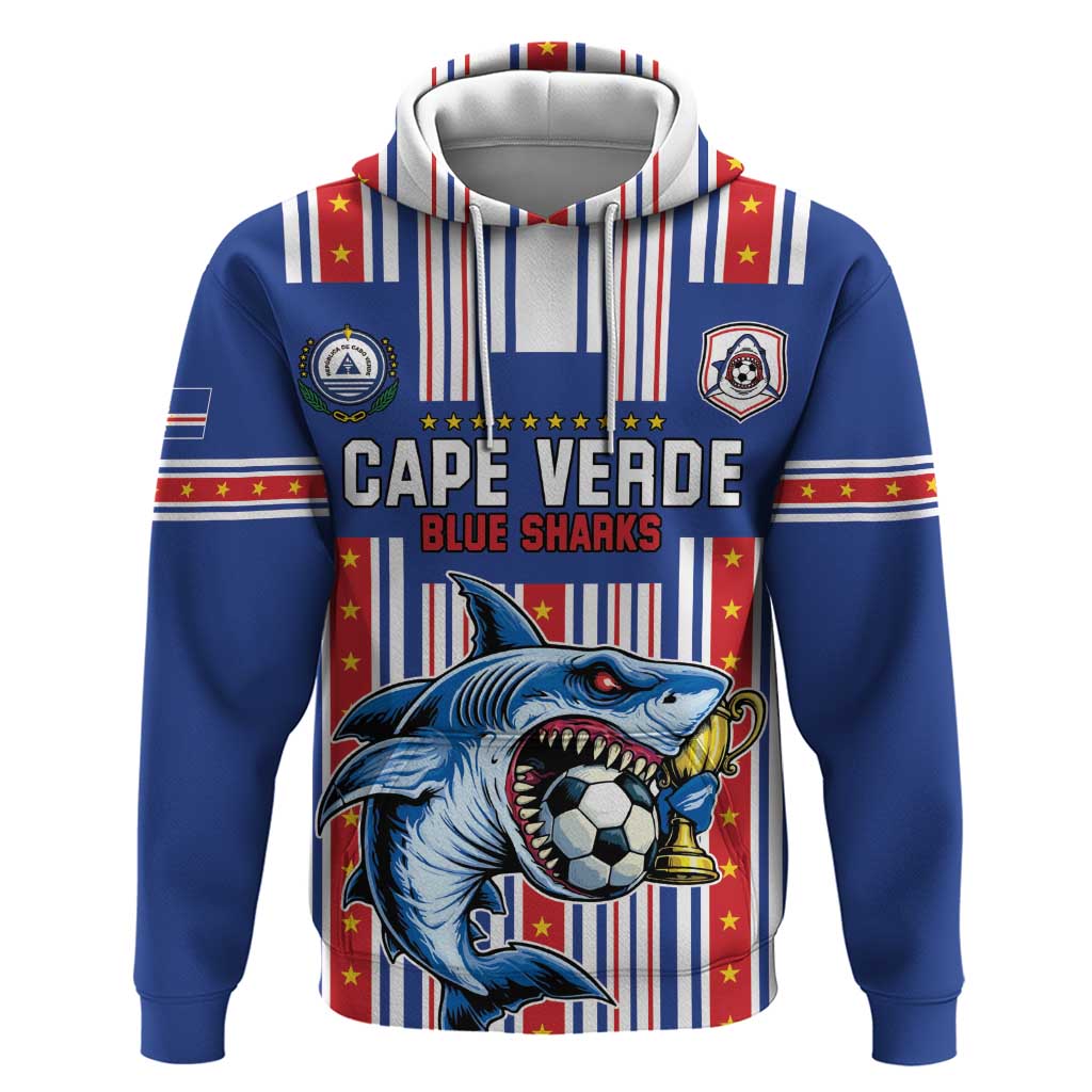 Custom Cape Verde Football Zip Hoodie Monster Blue Shark Striped Style