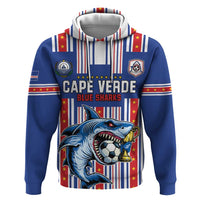 Custom Cape Verde Football Zip Hoodie Monster Blue Shark Striped Style