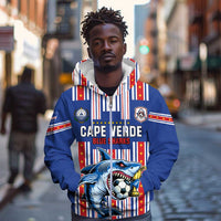 Custom Cape Verde Football Zip Hoodie Monster Blue Shark Striped Style