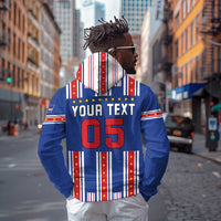 Custom Cape Verde Football Zip Hoodie Monster Blue Shark Striped Style