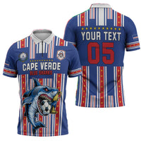 Custom Cape Verde Football Zipper Polo Shirt Monster Blue Shark Striped Style