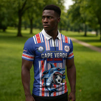 Custom Cape Verde Football Zipper Polo Shirt Monster Blue Shark Striped Style