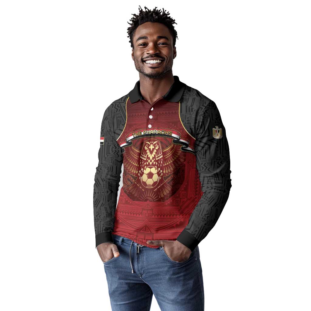 Custom Egypt Football Long Sleeve Polo Shirt Tribal Eagle With Ancient Egyptian Patterns
