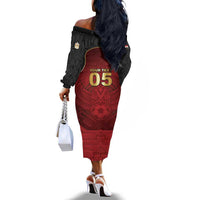 Custom Egypt Football Off The Shoulder Long Sleeve Dress Tribal Eagle With Ancient Egyptian Patterns