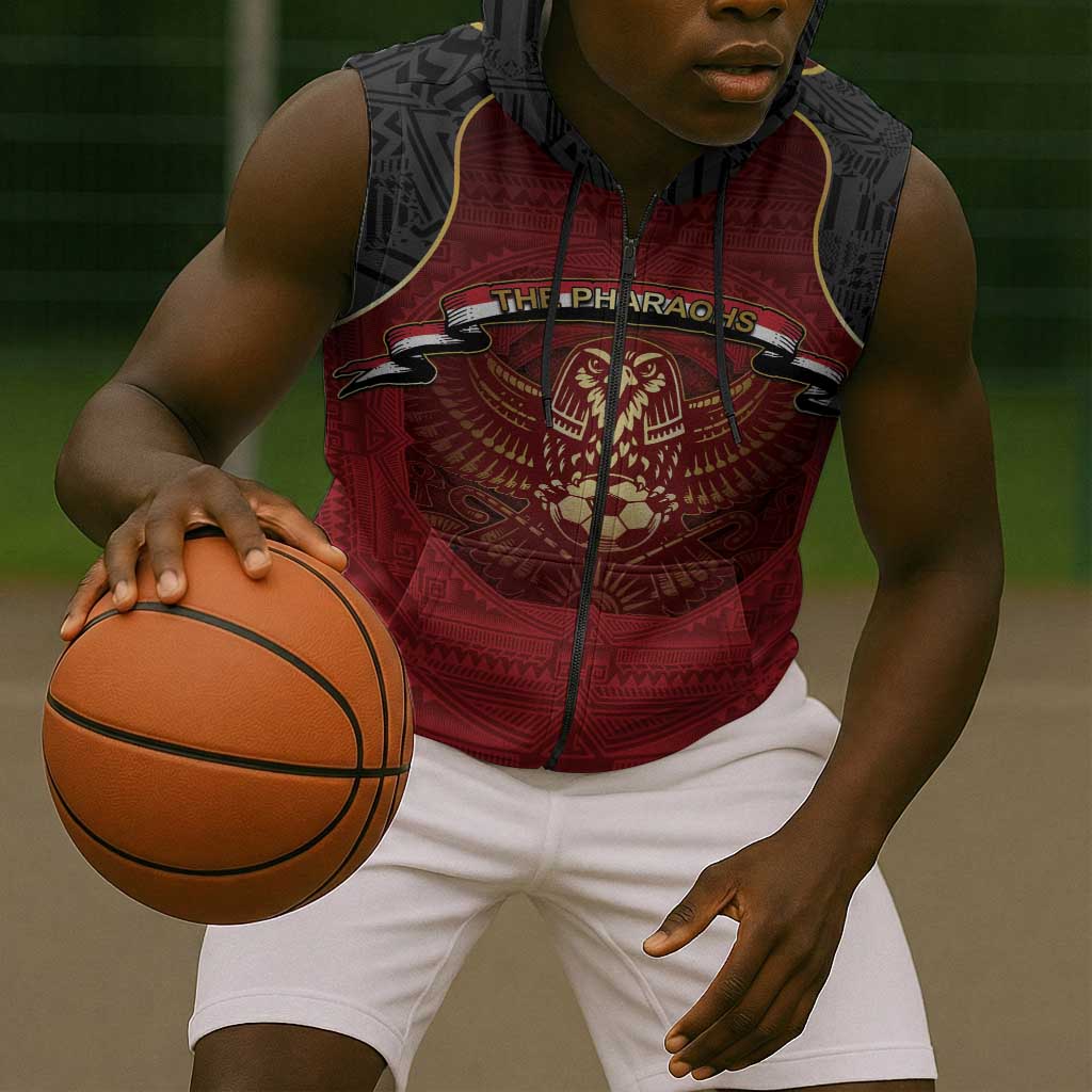 Custom Egypt Football Sleeveless Zip Hoodie Tribal Eagle With Ancient Egyptian Patterns