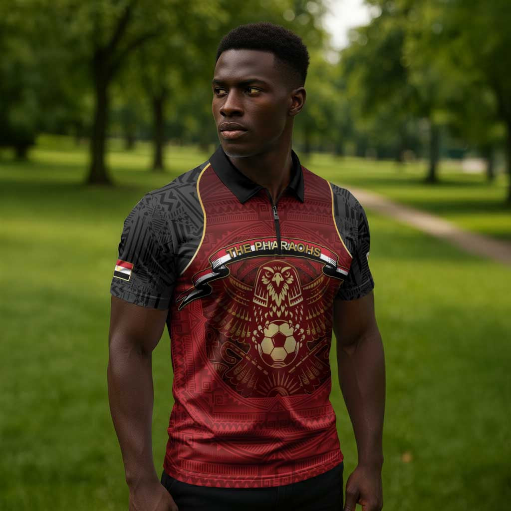 Custom Egypt Football Zipper Polo Shirt Tribal Eagle With Ancient Egyptian Patterns
