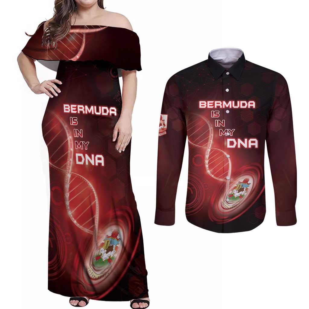 Personalized Bermuda Is In My DNA Couples Matching Off Shoulder Maxi Dress and Long Sleeve Button Shirt - Wonder Print Shop
