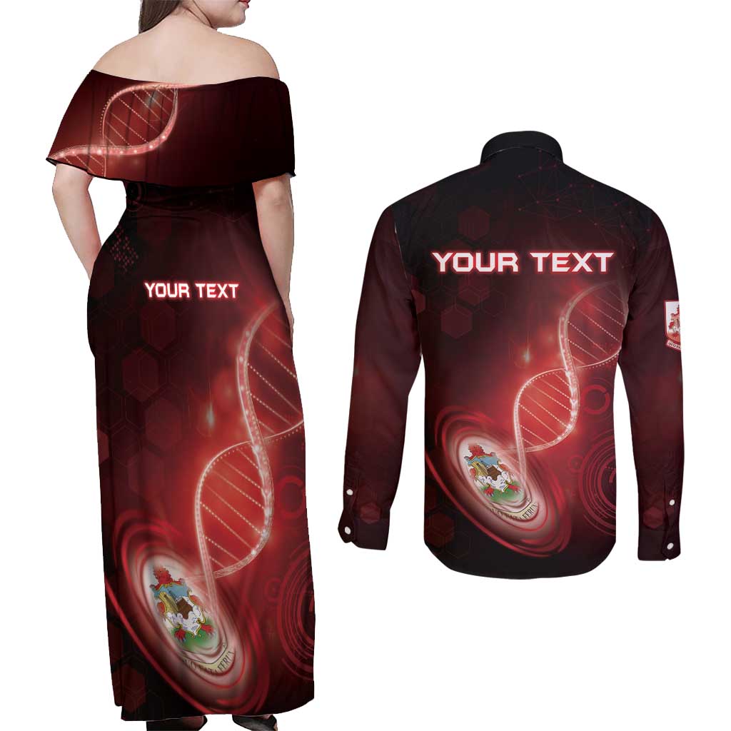 Personalized Bermuda Is In My DNA Couples Matching Off Shoulder Maxi Dress and Long Sleeve Button Shirt - Wonder Print Shop