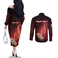 Personalized Bermuda Is In My DNA Couples Matching Off The Shoulder Long Sleeve Dress and Long Sleeve Button Shirt - Wonder Print Shop